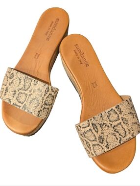Sundance Leopard Print Cork Wedge Slide Sandals Size 37